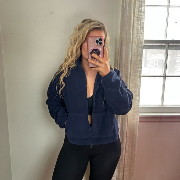 Fabletics Navy Fleece Jacket Small Oversized - Picture 2 of 11